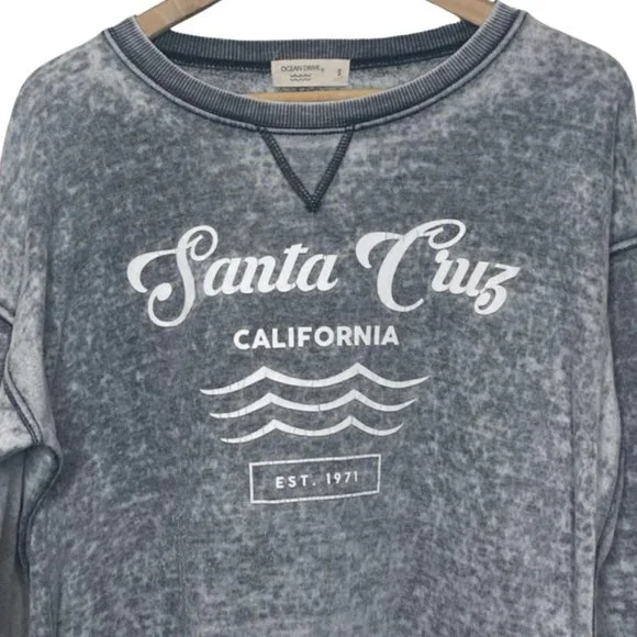 OCEAN DRIVE | Santa Cruz Graphic Sweatshirt with Rainbow Arm Detail | Size S - Picture 2 of 10